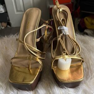 Gold Strappy Platform Sandals